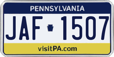 PA license plate JAF1507