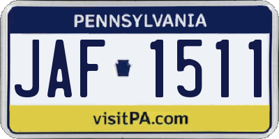 PA license plate JAF1511