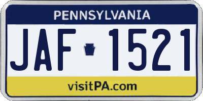 PA license plate JAF1521