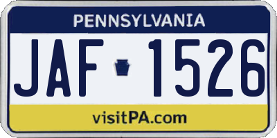 PA license plate JAF1526