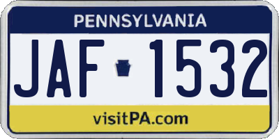 PA license plate JAF1532