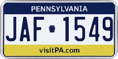 PA license plate JAF1549