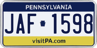 PA license plate JAF1598