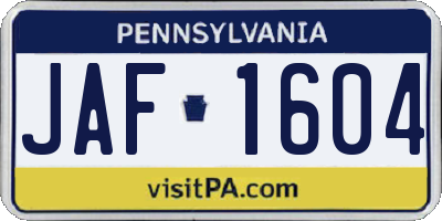 PA license plate JAF1604