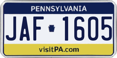 PA license plate JAF1605