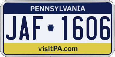 PA license plate JAF1606