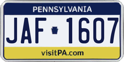 PA license plate JAF1607