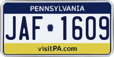 PA license plate JAF1609