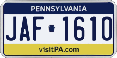 PA license plate JAF1610