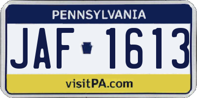 PA license plate JAF1613