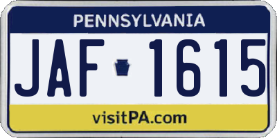 PA license plate JAF1615