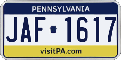 PA license plate JAF1617