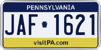 PA license plate JAF1621