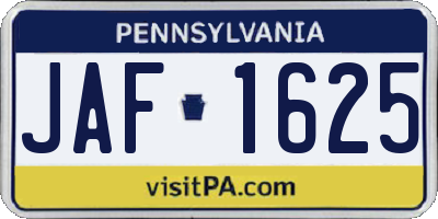 PA license plate JAF1625