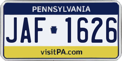 PA license plate JAF1626