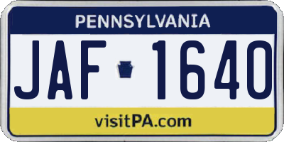 PA license plate JAF1640