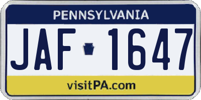 PA license plate JAF1647