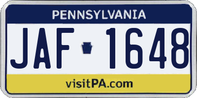 PA license plate JAF1648