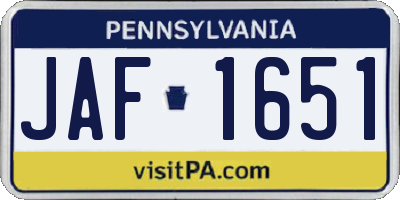 PA license plate JAF1651