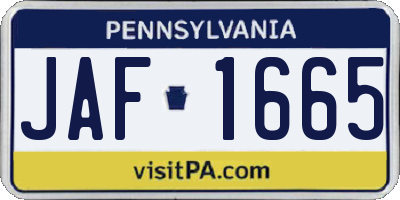 PA license plate JAF1665