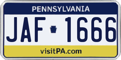 PA license plate JAF1666