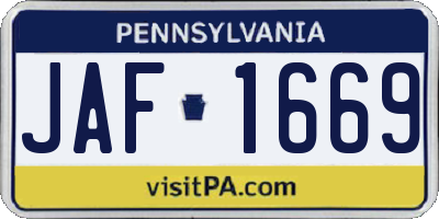 PA license plate JAF1669