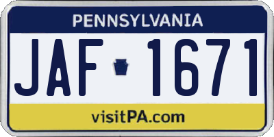 PA license plate JAF1671