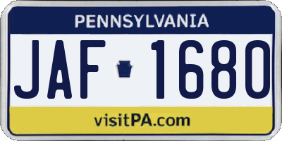 PA license plate JAF1680