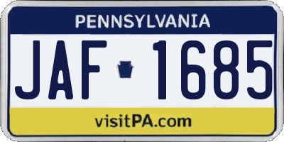 PA license plate JAF1685