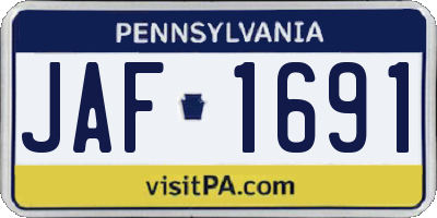 PA license plate JAF1691