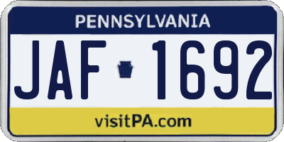 PA license plate JAF1692