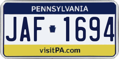 PA license plate JAF1694