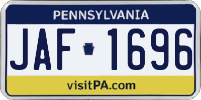 PA license plate JAF1696