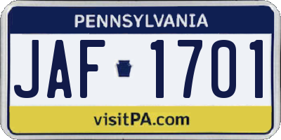 PA license plate JAF1701