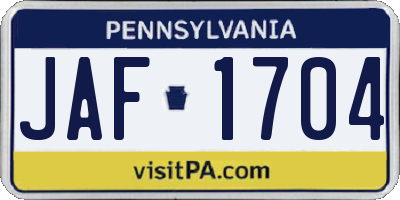 PA license plate JAF1704