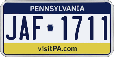 PA license plate JAF1711