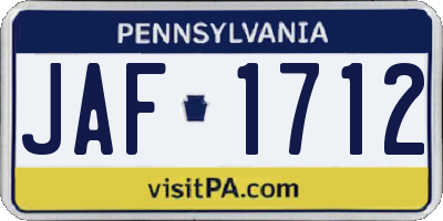 PA license plate JAF1712