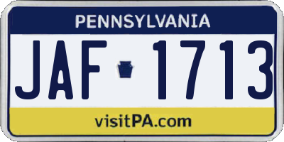 PA license plate JAF1713