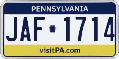 PA license plate JAF1714