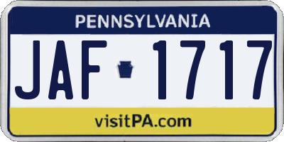 PA license plate JAF1717