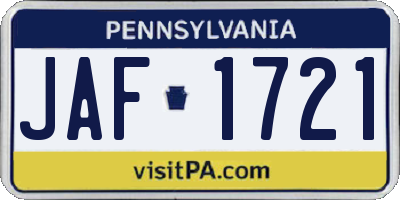 PA license plate JAF1721