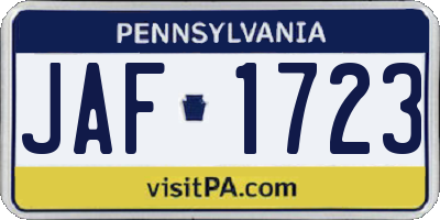 PA license plate JAF1723