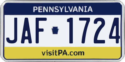 PA license plate JAF1724