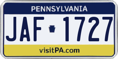 PA license plate JAF1727