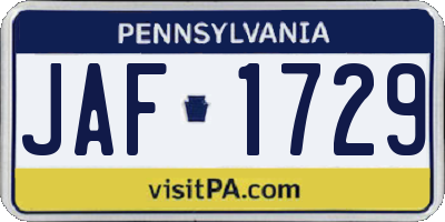 PA license plate JAF1729