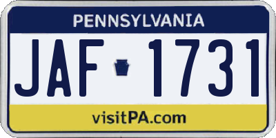 PA license plate JAF1731