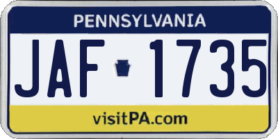 PA license plate JAF1735