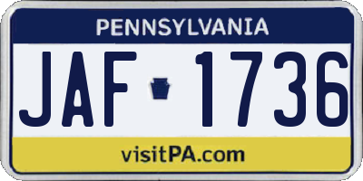 PA license plate JAF1736