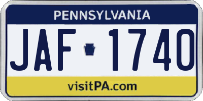 PA license plate JAF1740