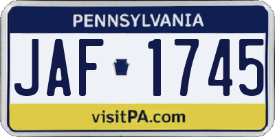 PA license plate JAF1745